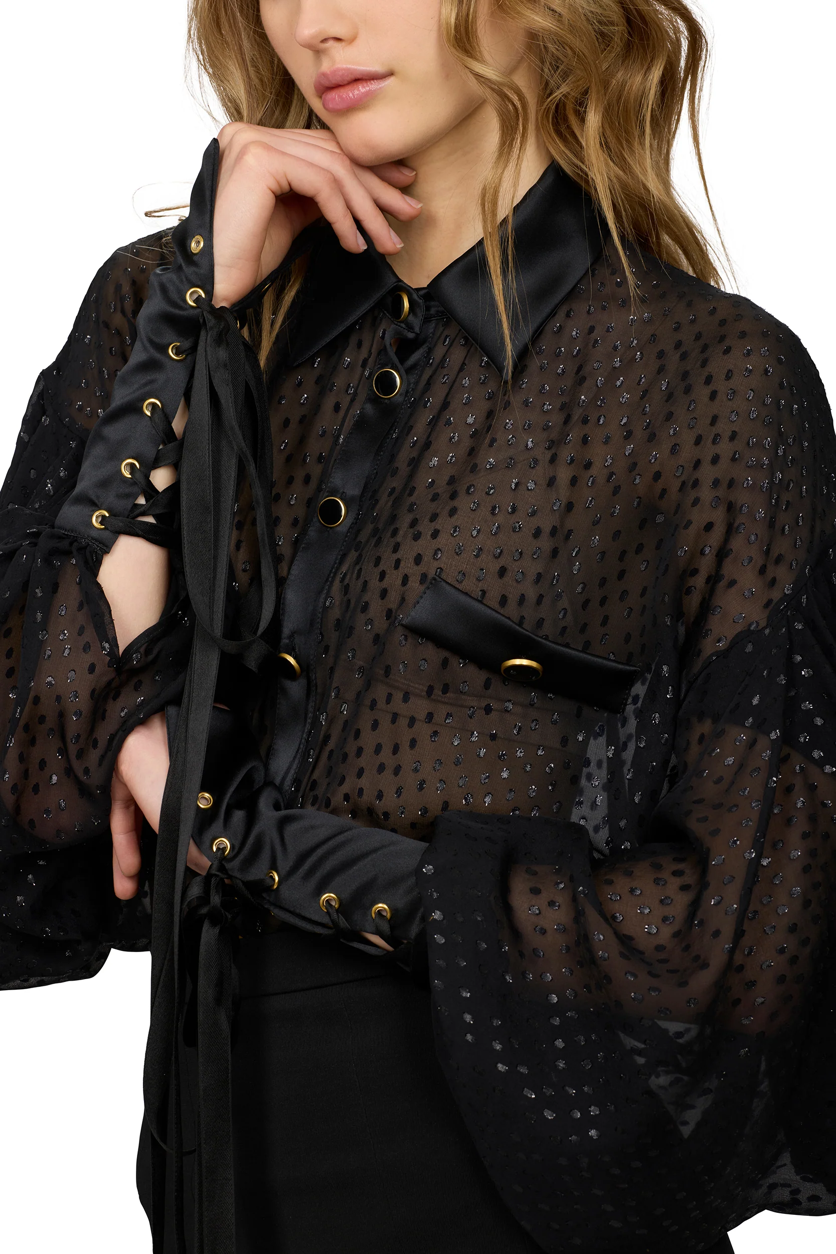 BLACK SHIRT IN DAMIER FABRIC - Image 2