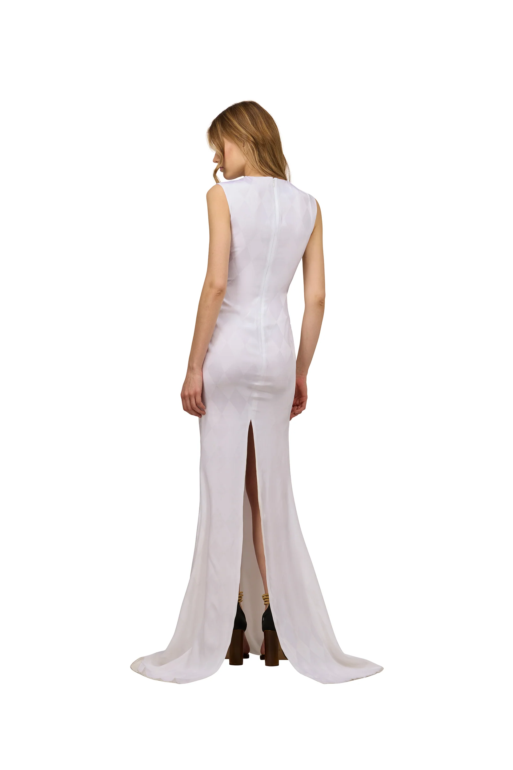LONG WHITE DAMIER DRESS - Image 3