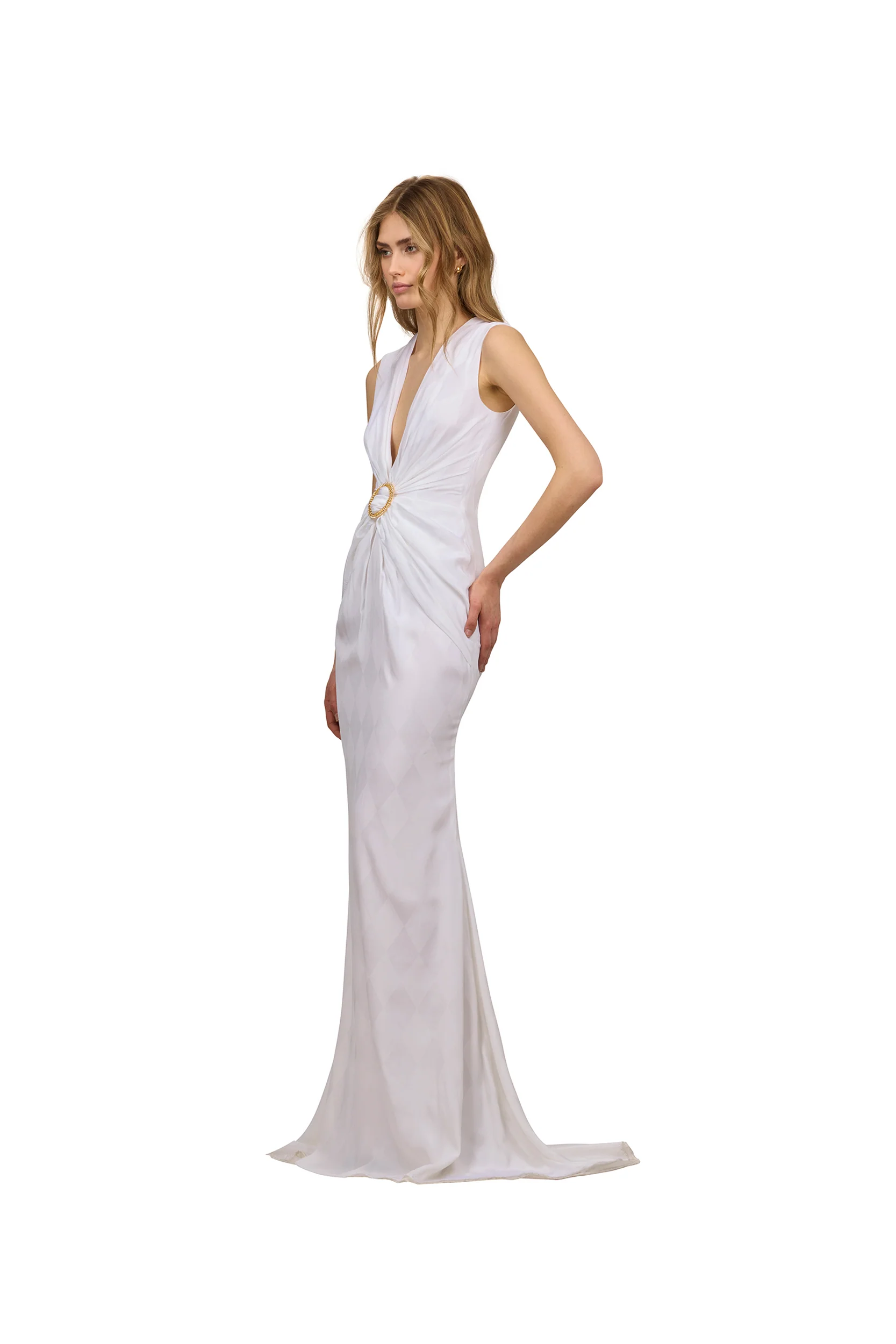 LONG WHITE DAMIER DRESS - Image 4