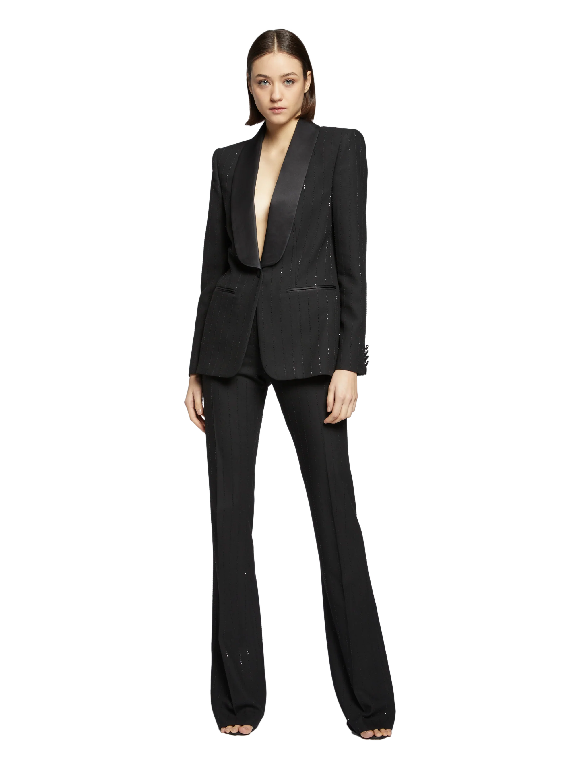 PINSTRIPE MICROSEQUINS SMOKING BLAZER