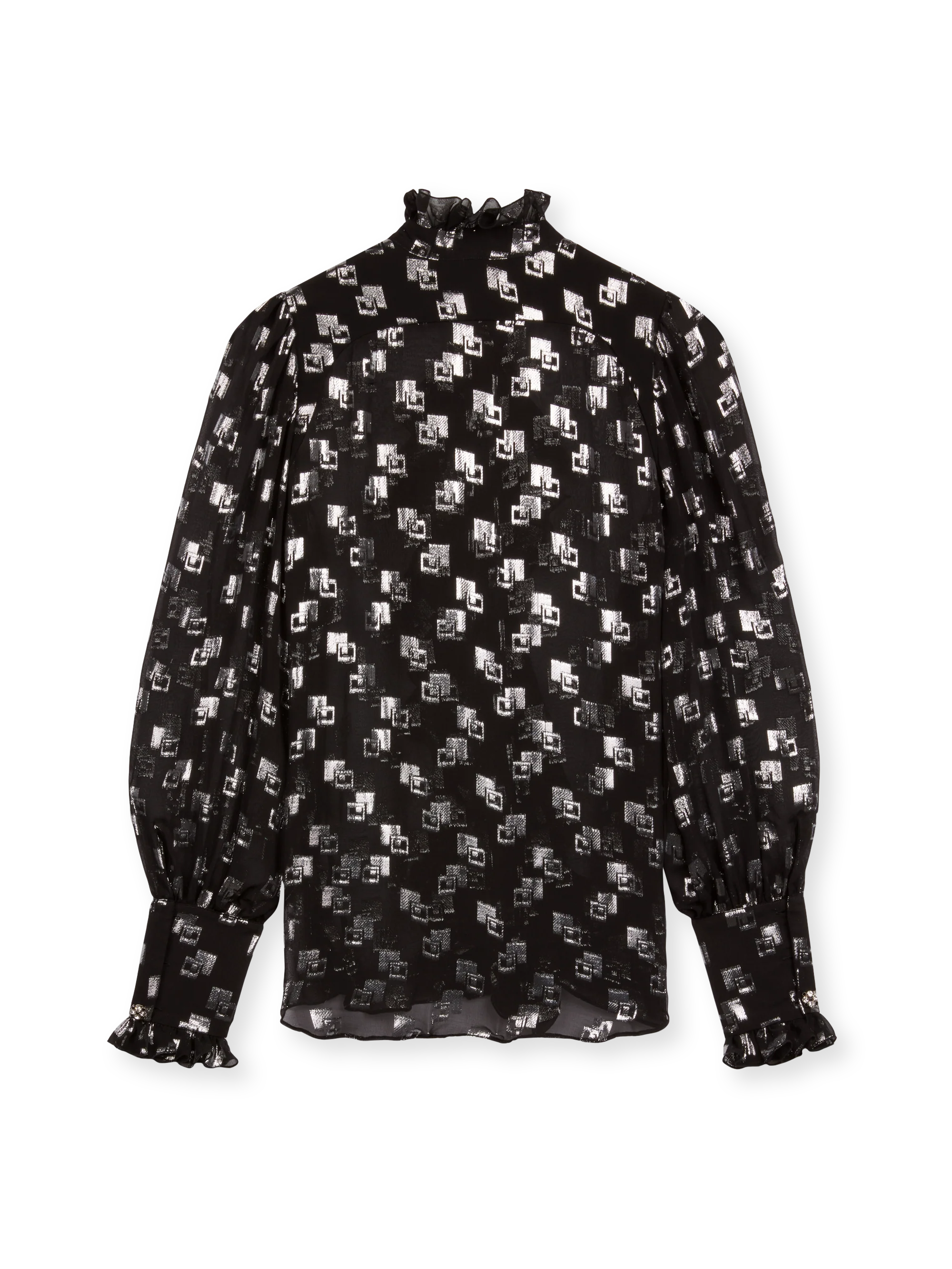 Silk ruffles shirt with jewel buttons - Image 4
